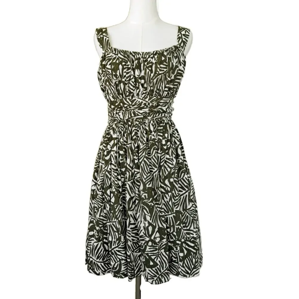 KATE SPADE Green Orchid Floral Print Fit & Flare Sun Dress Size 2 Havana Cotton